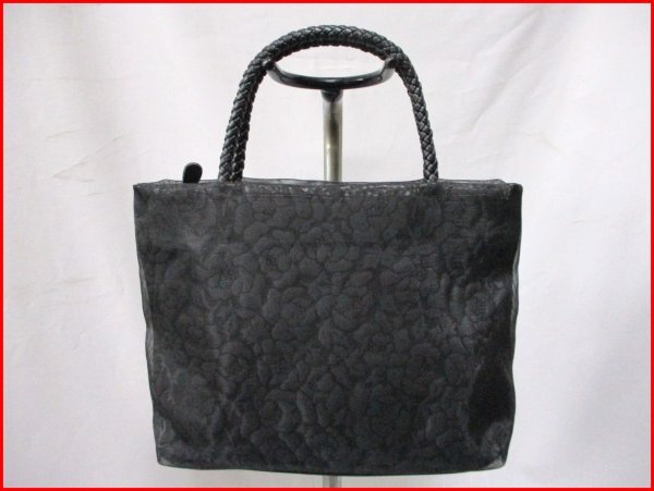 2way ハンドバッグ オーガンジー◇花柄地模様 大型ポーチ付 W34cm拍卖