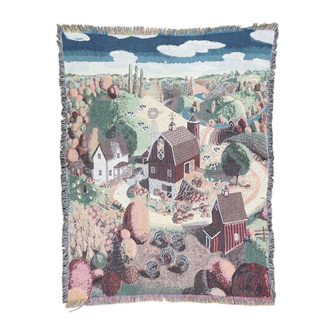 vintageラグ カーペット 農村 風景 アート ヴィレッジ 1241拍卖