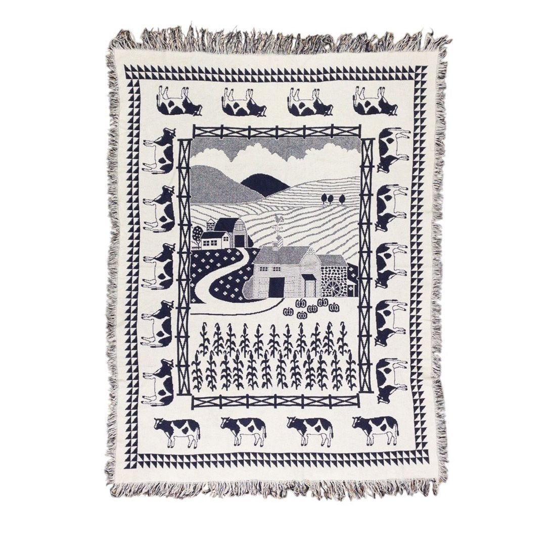 vintageラグ カーペット モノトーン 農場 風景 1272拍卖