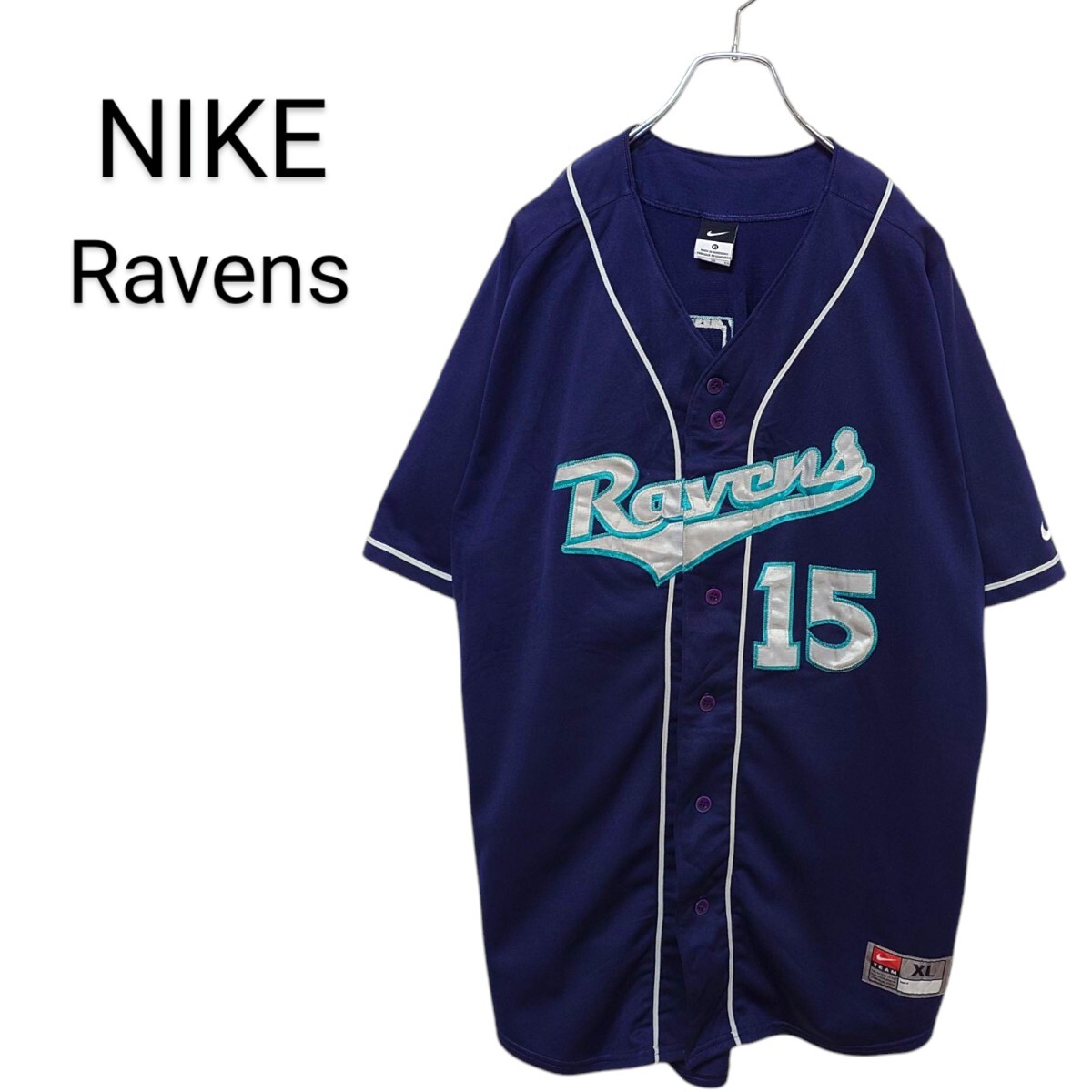 【NIKE】Ravens チームロゴ刺繍 ベースボールシャツ A-3445拍卖