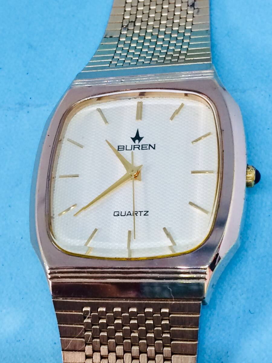 (e22)スイス(*'▽')BUREN・ビューレン(電池交換済み)ゴ-ルド・メンズ腕時計USED(送料全国一律185円)洒落た時計です。拍卖