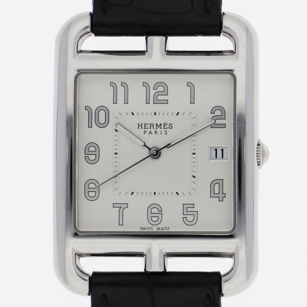 HERMES エルメス CC1.810 ケープコッド ホワイトダイヤル SS/レザー クオーツ メンズ【129035】拍卖