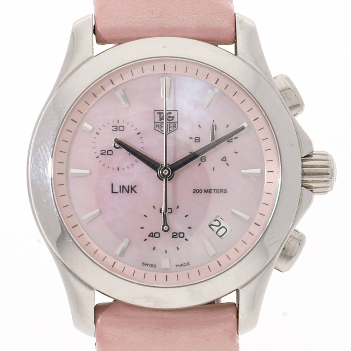 TAG HEUER タグホイヤー CJF1311 リンク クロノグラフ ピンクシェルダイヤル SS/レザー クオーツ レディース【129411】拍卖