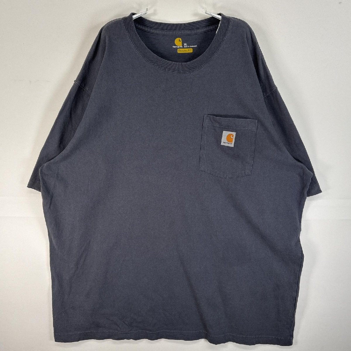 古着 カーハート Carhartt 半袖Tシャツ ワンポイント ロゴ 大きいサイズ 肉厚 クルーネック XL グレー 無地 メンズ拍卖