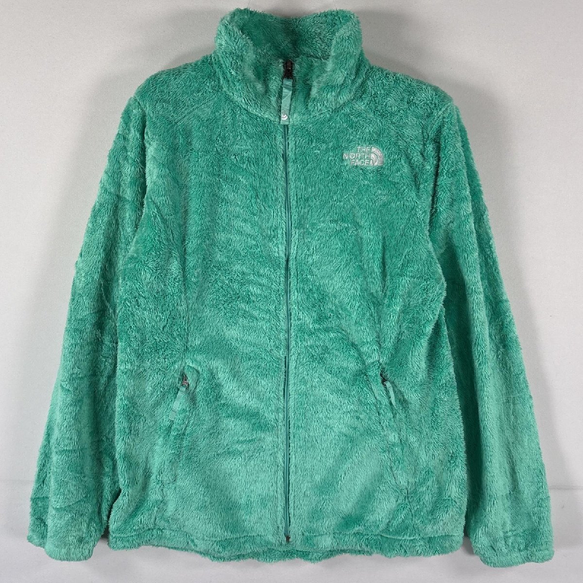 古着 ザ・ノースフェイス THE NORTH FACE フルジップフリースジャケット ボア ワンポイントロゴ アウトドア ガールズ L グリーン キッズ拍卖