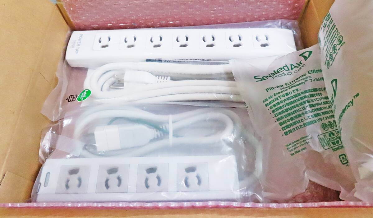 【未使用】『サンワサプライ パワータップ(サージガード内蔵・マグネット付・3P抜け止め)7個口&4個口 2本セット』TAP-MG3◆送料850~拍卖