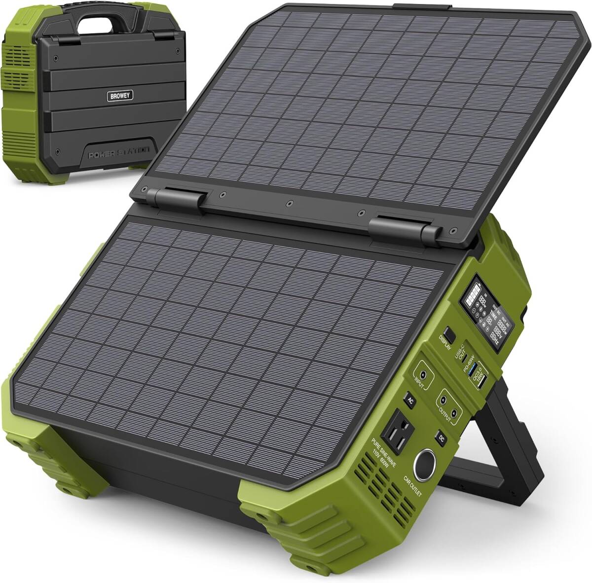 【新品】BROWEY ソーラーパネル一体型ポータブル電源 192000mAh/614.4Wh ソーラー充電 太陽光発電 長寿命リン酸鉄リチウムイオン電池拍卖