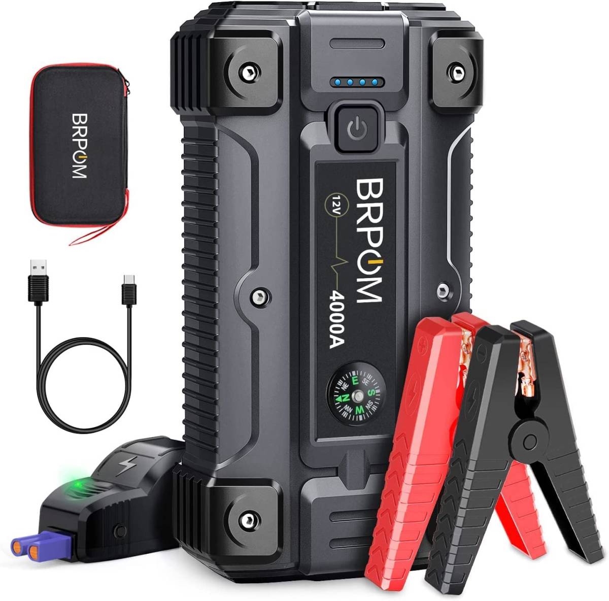【新品】BRPOM ジャンプスターター BM501 大容量26800mAh ピーク電流4000A 12V 車用エンジンスターター モバイルバッテリー拍卖