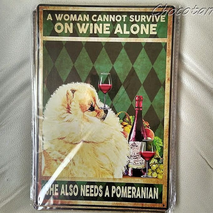 【送料無料】ポメラニアン ③ ワイン メタルサインプレート【新品】拍卖