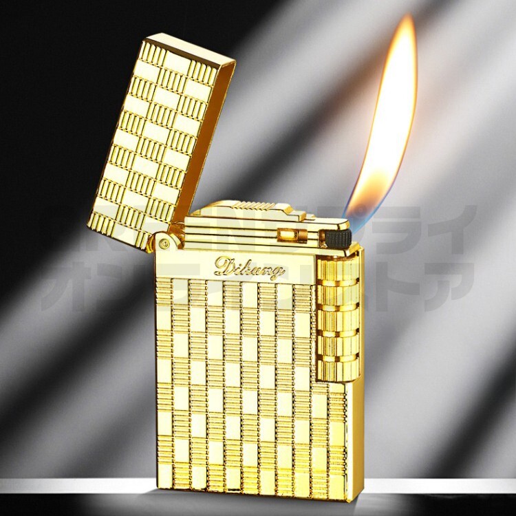 フリント サイドローラー 両面 グリッドパターン ガスライター ゴールド 快音拍卖
