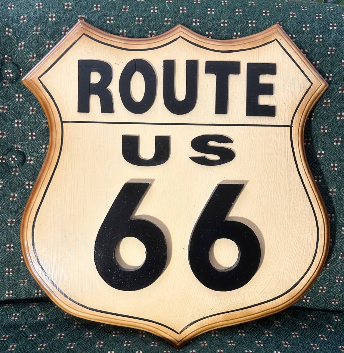 ☆★☆木製看板 ROUTE US 66 ヴィンテージ オールドアメリカン カントリー雑貨 ガレージ カフェ 店舗什器☆★☆拍卖