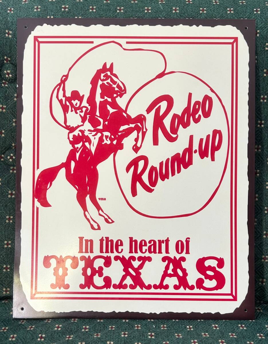☆★☆メタル看板 Rodeo Round up TEXAS ヴィンテージ カントリー雑貨 ガレージ カフェ 店舗什器☆★☆拍卖
