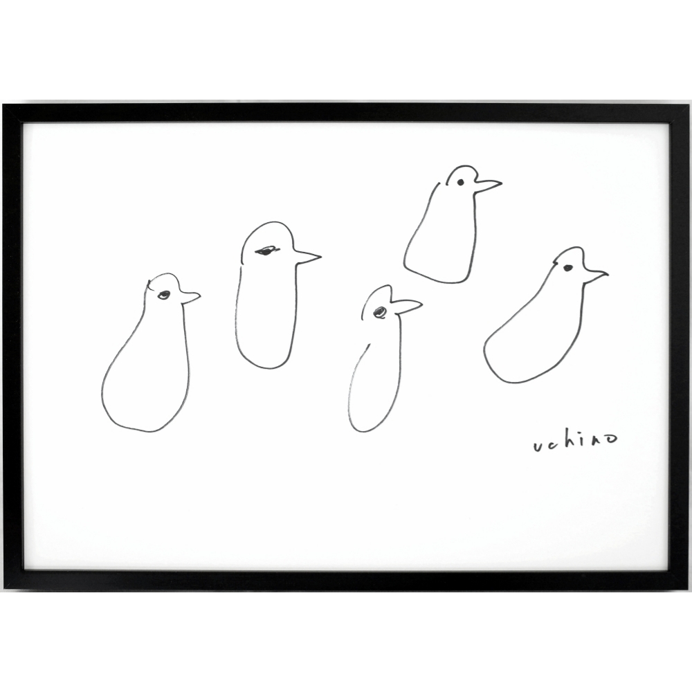 内野隆文 とりのマーチ 鳥 絵画 ドローイング 素描 ペン画 現代アート 額縁 真作拍卖