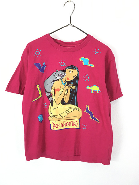 レディース 古着 90s USA製 Disney POCAHONTAS ポカホンタス ミーコ プリント Tシャツ L 古着拍卖
