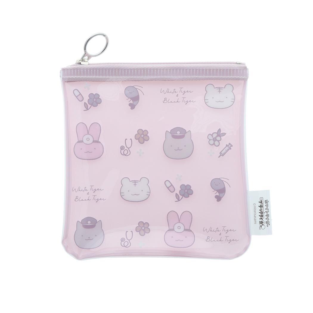 ホワイトタイガーとブラックタイガー クリアミニポーチ ミニポーチ ピンク サンスター文具 平ポーチ 小物入れ キャラクター グッズ拍卖