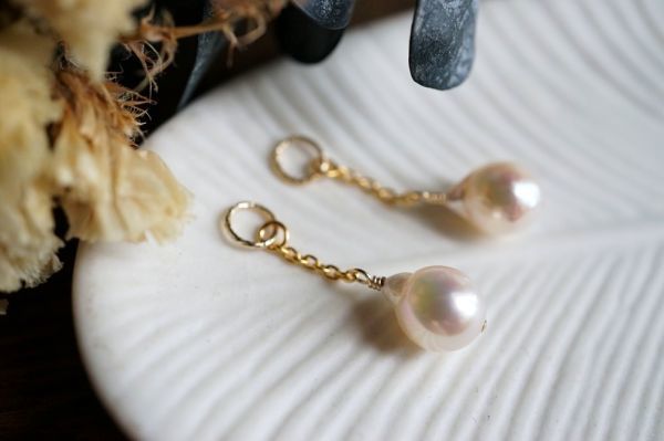 【フープ用チャーム】K14GF957 アコヤ真珠バロック チャーム 1ペア /フープピアス・フープイヤリング・ピアリング ピアスチャーム拍卖