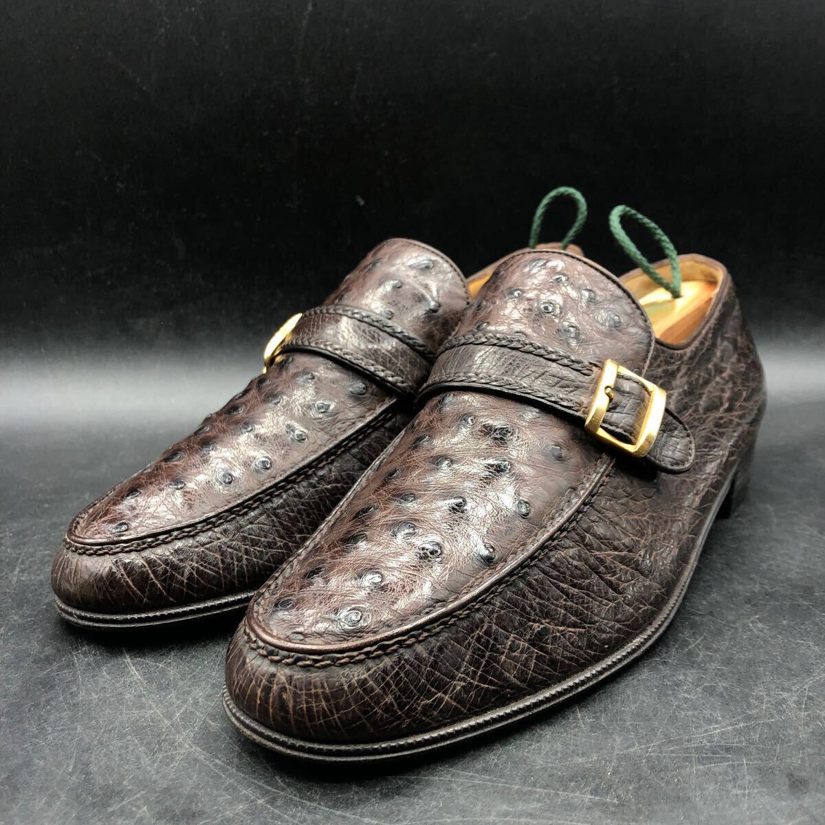 M4027 gravati グラバティ 本革 オーストリッチ レザー ローファー レディース 5/22.5cm相当 ブラウン 茶 イタリア製 革靴 ガチョウ拍卖