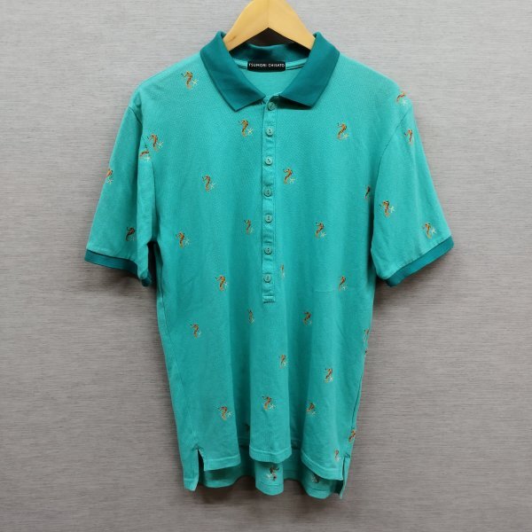 E24 TSUMORI CHISATO ツモリチサト 半袖 ポロシャツ タツノオトシゴ 魚 柄 刺繍 水族館 ブルー メンズ サイズ 2 日本製 コットン拍卖