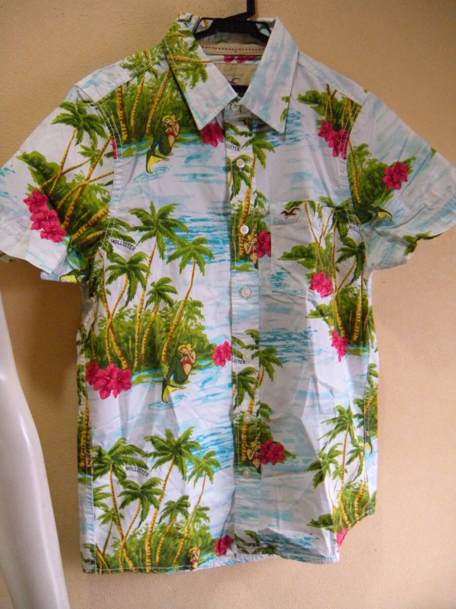 HOLLISTER ホリスター メンズ M アロハシャツ 半袖 シャツ カットソー トップス 人魚 ヤシの木 ハイビスカス 柄 タ2857拍卖