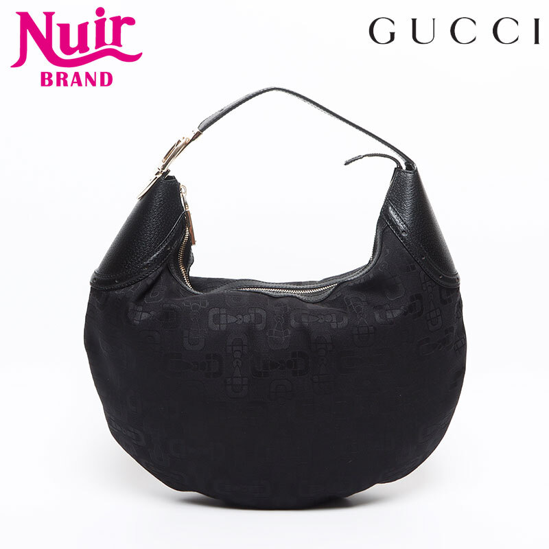 グッチ GUCCI ショルダーバッグ キャンバス レザー ホースビット柄 145764 ブラック拍卖