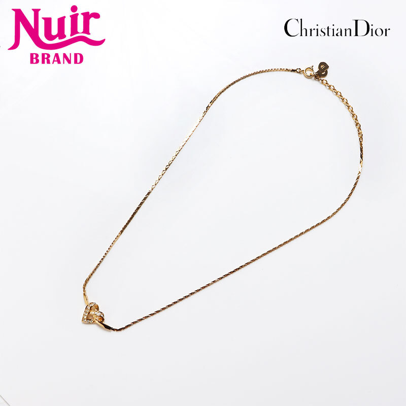 クリスチャンディオール Christian Dior ネックレス CDロゴ チェーン ハート ラインストーン ゴールド拍卖