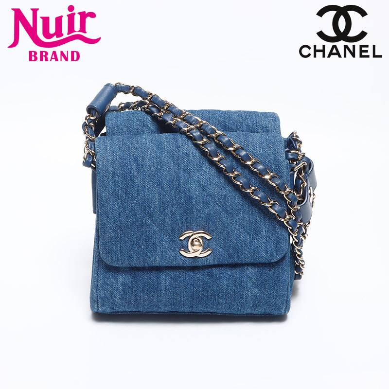 シャネル CHANEL ショルダーバッグ 27番台 デニム ココマーク ターンロック ふたごバッグ ブルー拍卖