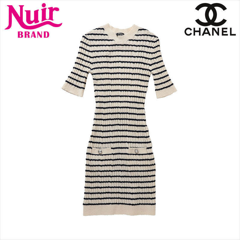 シャネル CHANEL ワンピース Size:36 2023 P74 ウール×アクリル ブラック×ホワイト拍卖