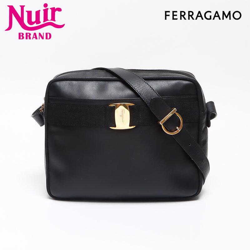 サルヴァトーレフェラガモ Salvatore Ferragamo ショルダーバッグ ヴァラ レザー ゴールド金具 ブラック拍卖