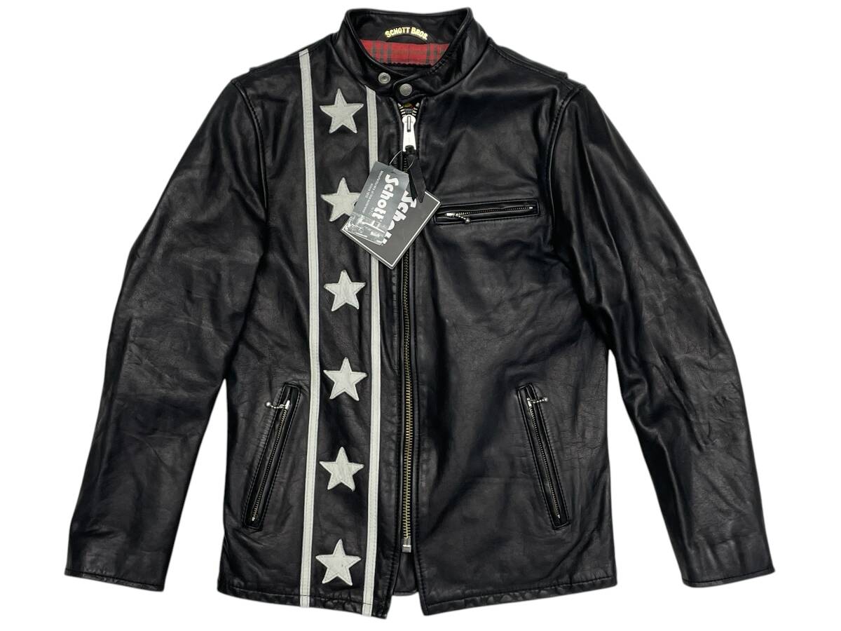 c 未使用品 黒 Mサイズ SCHOTT ショット 3101023 スター カフェレーサー シングルライダースジャケット カウハイド 牛革拍卖