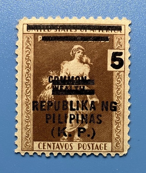 南方占領地切手 1944年 米国自治連邦区フィリピン 公用切手 5c 裏糊有り 未使用拍卖