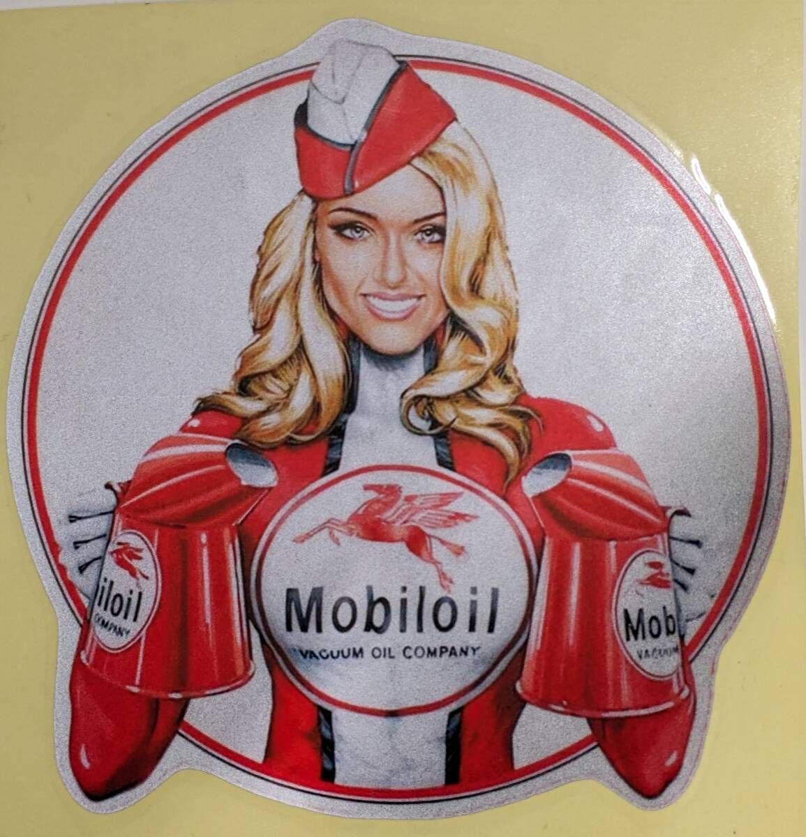 【特価♪KS600-08キラキラ143㎜ mobiloil モービルレディ】ヴィンテージスタイル ガソリンステッカー・モーターオイルステッカー・レトロ拍卖