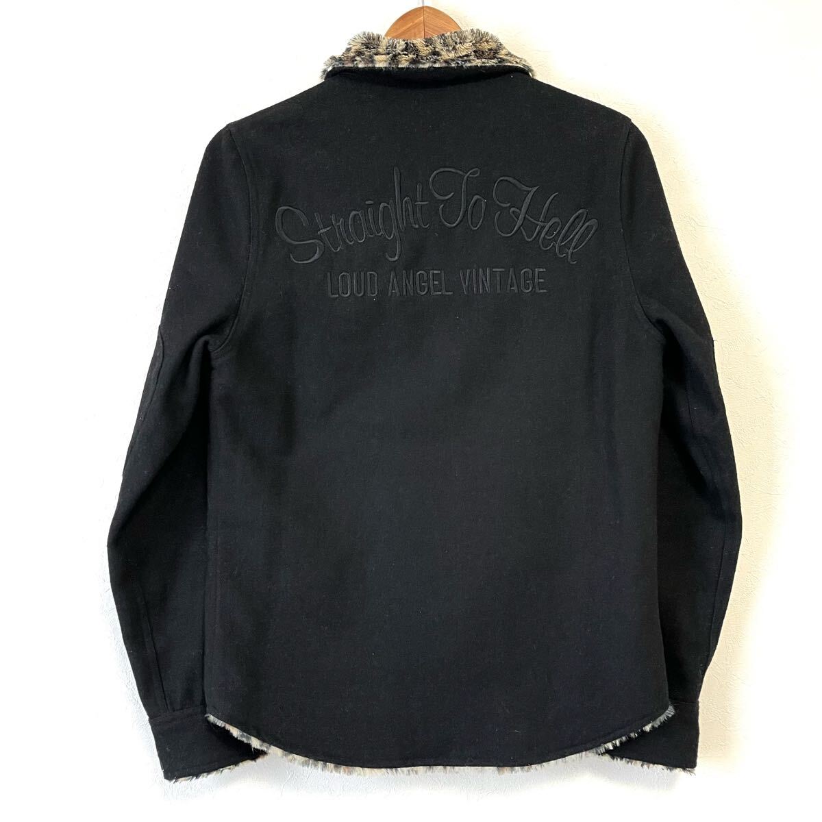 デザイン抜群!【Loud Angel】ラウドエンジェル ジャケット ブルゾン アウター ウール 混 裏ボア 刺繍 レオパード ブラック 黒 M/Y28404mm拍卖