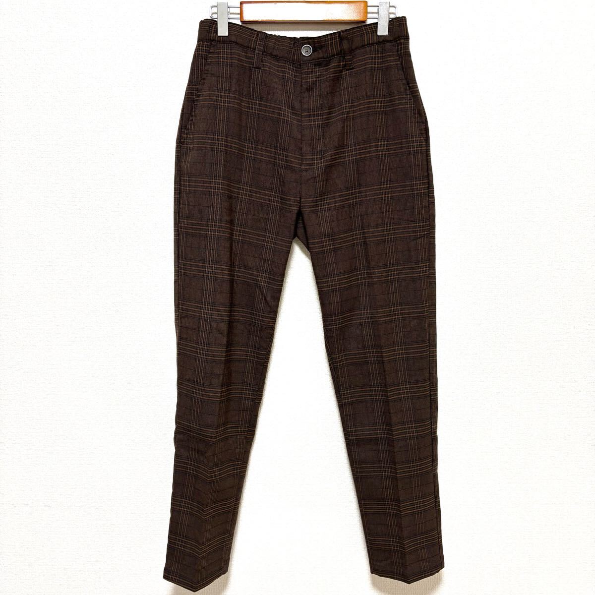 ちょいゆる◎【BACK NUMBER】バックナンバー カジュアルパンツ チェック柄 イージー ライトオン テーパード ブラウン S / Y28473zz拍卖