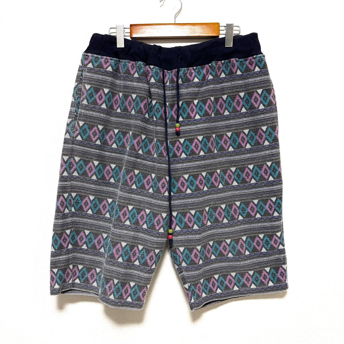 快適な履き心地◎【POWER TO THE PEOPLE】パワートゥーザピープル ショート パンツ ハーフ エスニック 総柄 マルチカラー L / Y29172zz拍卖