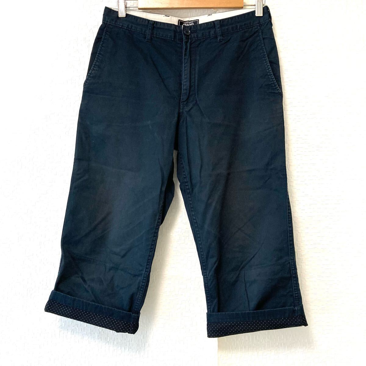 人気ブランド!【BEAMS】ビームス 折り返し コットン ハーフパンツ カジュアル シンプル 7分丈 爽やか ワーク ブラック メンズ M/Y29248UU拍卖