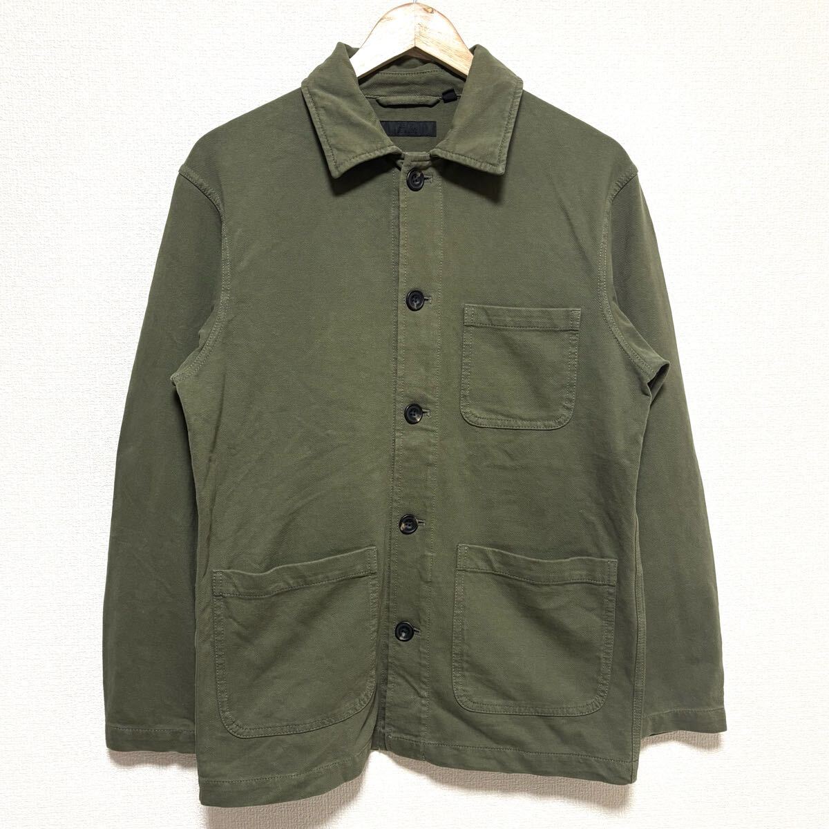 人気アイテム◎【UNIQLO】ユニクロ ウォッシュ ジャージー ワーク ジャケット ストレッチ トレンド カバーオール グリーン M / Y29714zz拍卖