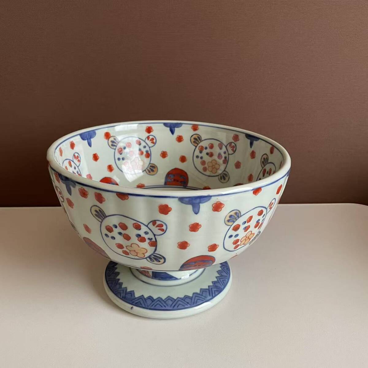染付 高台 盃洗 大鉢 色絵高台皿 中古保管品 アンティーク レトロ 和食器 飾り皿 磁器拍卖
