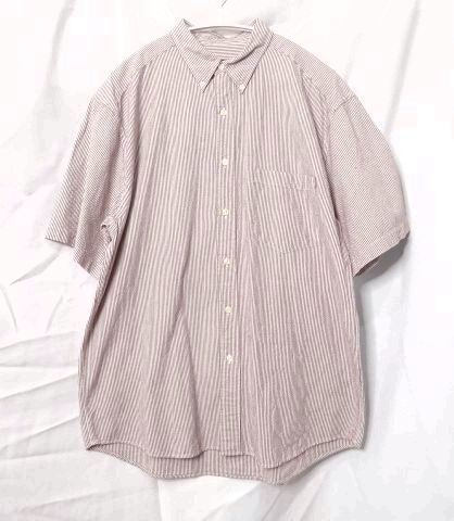 Eddie Bauer エディーバウアー シアサッカー 半袖 ボタンダウンシャツ ストライプ柄 サイズM 白x茶 ホワイト ブラウン拍卖
