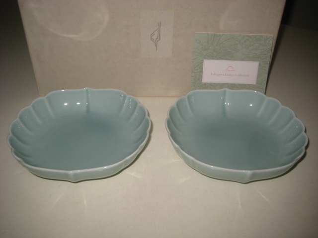 深川製磁 青磁 中菊割 小鉢 ペア 箱付 2104-340 廃盤品拍卖