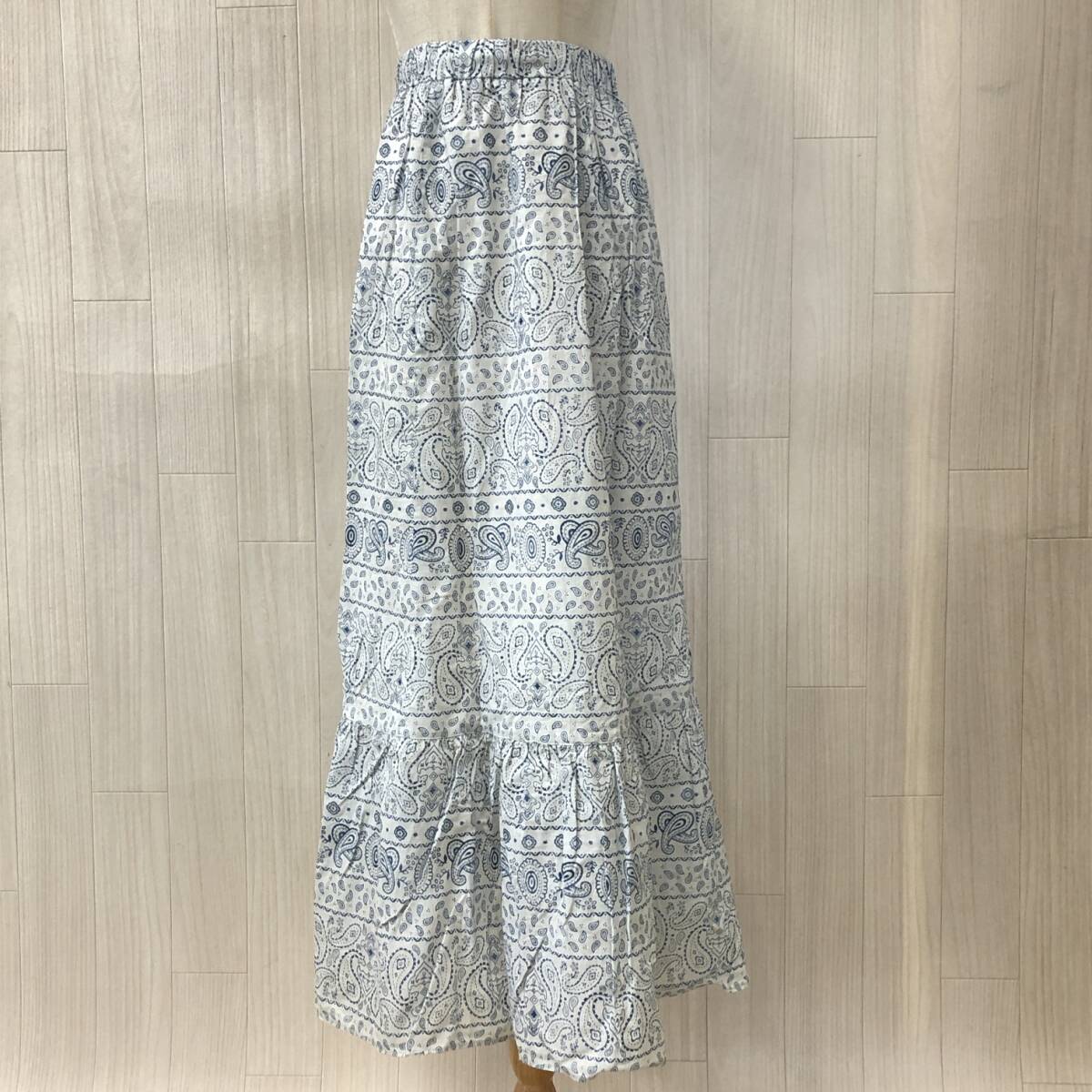 Y1771美品 UNIQLO レディース スカート 膝丈 薄手 ウエストゴム ウエスト紐付き 裏地 M 綿100% シンプル フェミニン おしゃれ 涼しげ 春夏 拍卖