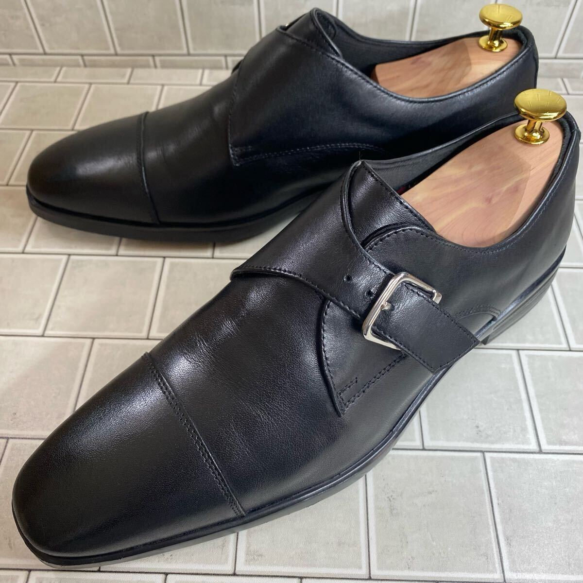 【HAWKINS Premium】 ホーキンス プレミアム モンクストラップ ストレートチップブラック 革靴 ビジネスシューズ 黒25cm拍卖