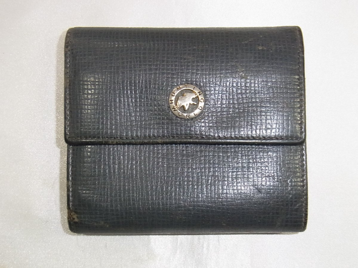 【難あり】ハンティング・ワールド HUNTING WORLD 財布 二つ折り コンパクト サファリ レザー ブラック ボタンホックNG 中古品拍卖