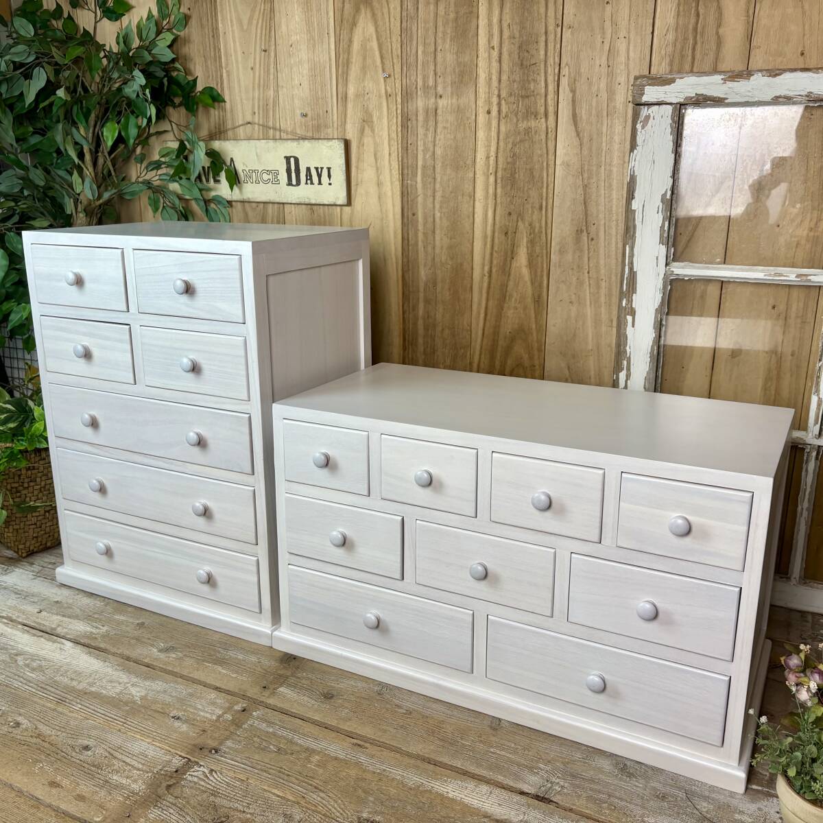 お買い得品!大セール中!!送料無料木製多引き出し桐チェストタンスホワイト二点セット①、桐材無垢、テレビ台、置台、キッズチェスト拍卖