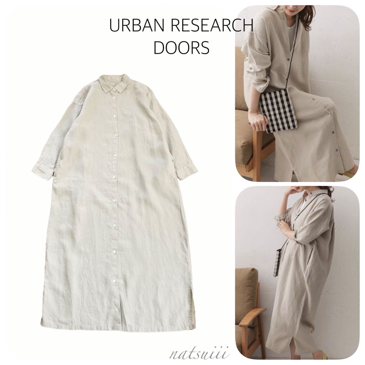 URBAN RESEARCH DOORS アーバンリサーチ ドアーズ . リネン100% バックタック ロング シャツ ワンピース ポケット付き 麻 送料無料拍卖