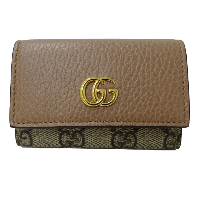 グッチ GUCCI キーケース レディース ブランド GGマーモント レザー GGスプリームキャンバス ダブルG バイカラー キーケース ピンク 456118拍卖