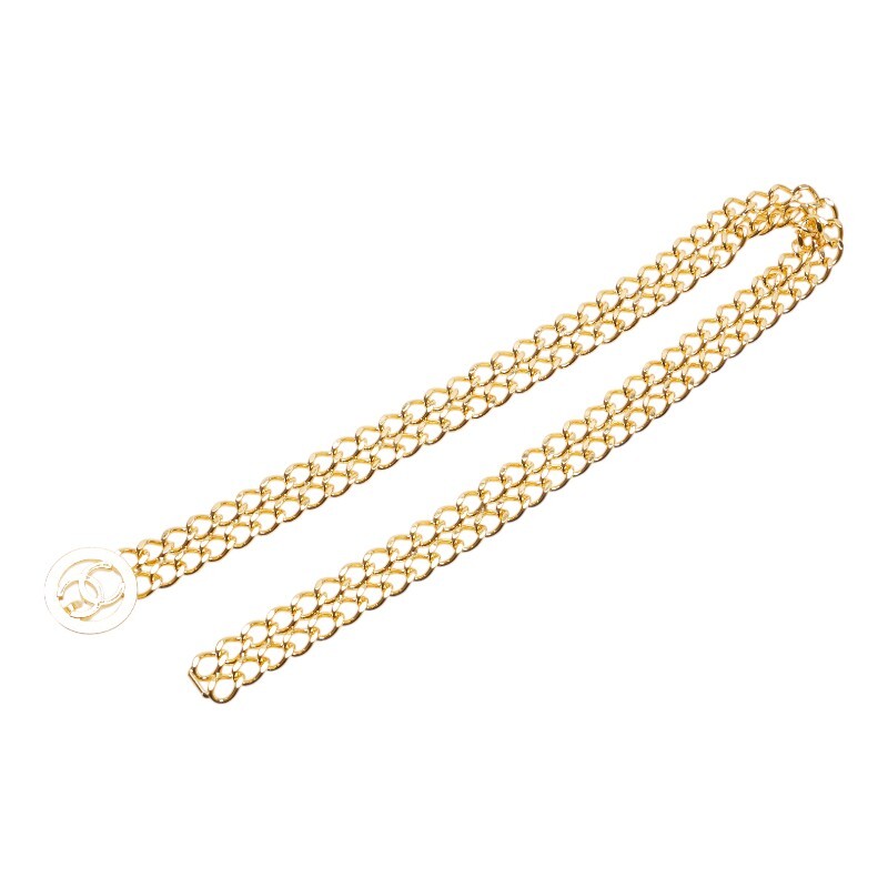 シャネル ココマーク ラウンド サークル ダブル チェーン ベルト ゴールド メッキ レディース CHANEL 【中古】拍卖
