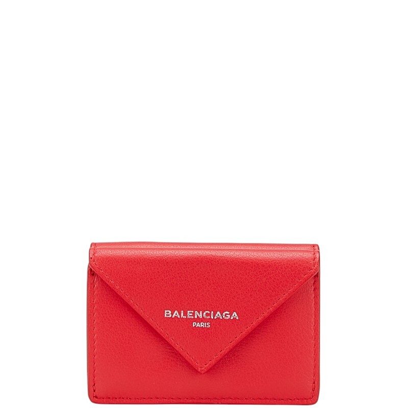 バレンシアガ ペーパー ミニウォレット 三つ折り財布 391446 レッド レザー レディース BALENCIAGA 【中古】拍卖