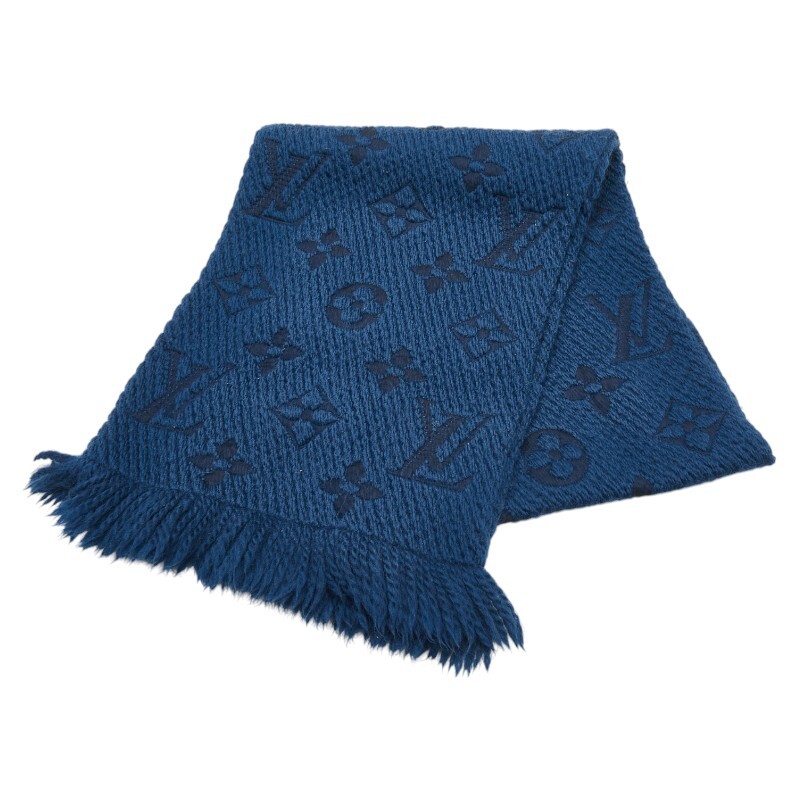 ルイ ヴィトン モノグラム エシャルプ ロゴ マニア マフラー M75504 ネイビー ウール シルク レディース LOUIS VUITTON 【中古】拍卖