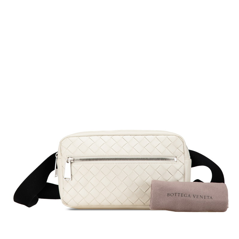 ボッテガヴェネタ イントレチャート ウエストバッグ クロスボディバッグ 60106 ホワイト レザー メンズ BOTTEGAVENETA 【中古】拍卖