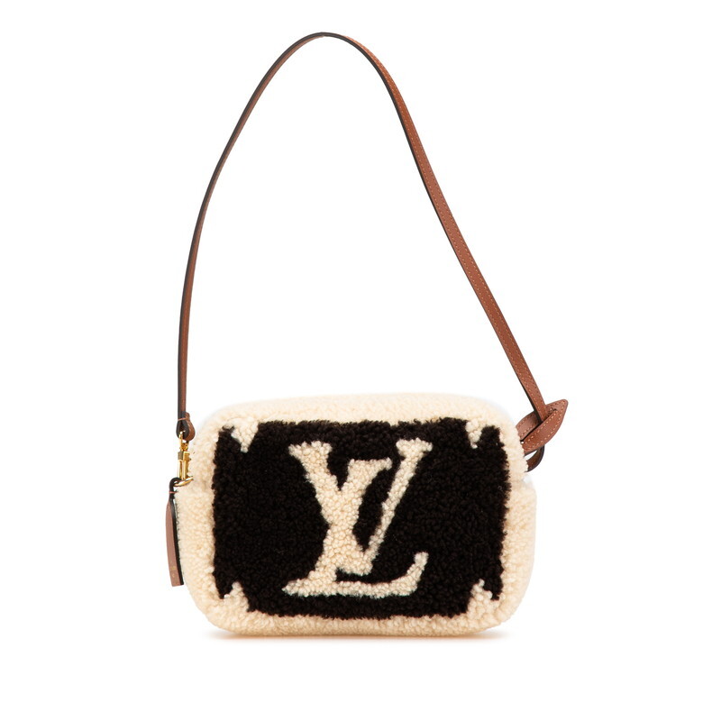 ルイ ヴィトン モノグラム テディ ビーチ ポーチ ワンショルダーバッグ M68599 ベージュ ブラウン ボア レザー LOUIS VUITTON 【中古】拍卖